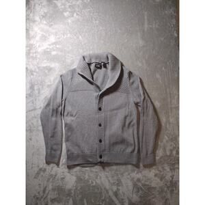 Chaps Sweater Mens L Gray Shawl Cardigan 100% Cotton Button Front Knit Academia